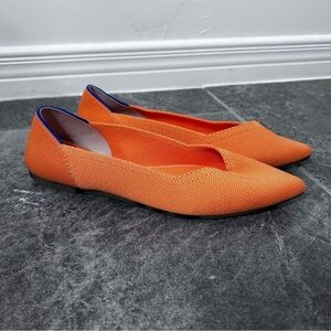 Rothy's Vibrant Tangerine Orange Ballet Flats Tortoiseshell Bottom Size 7.5